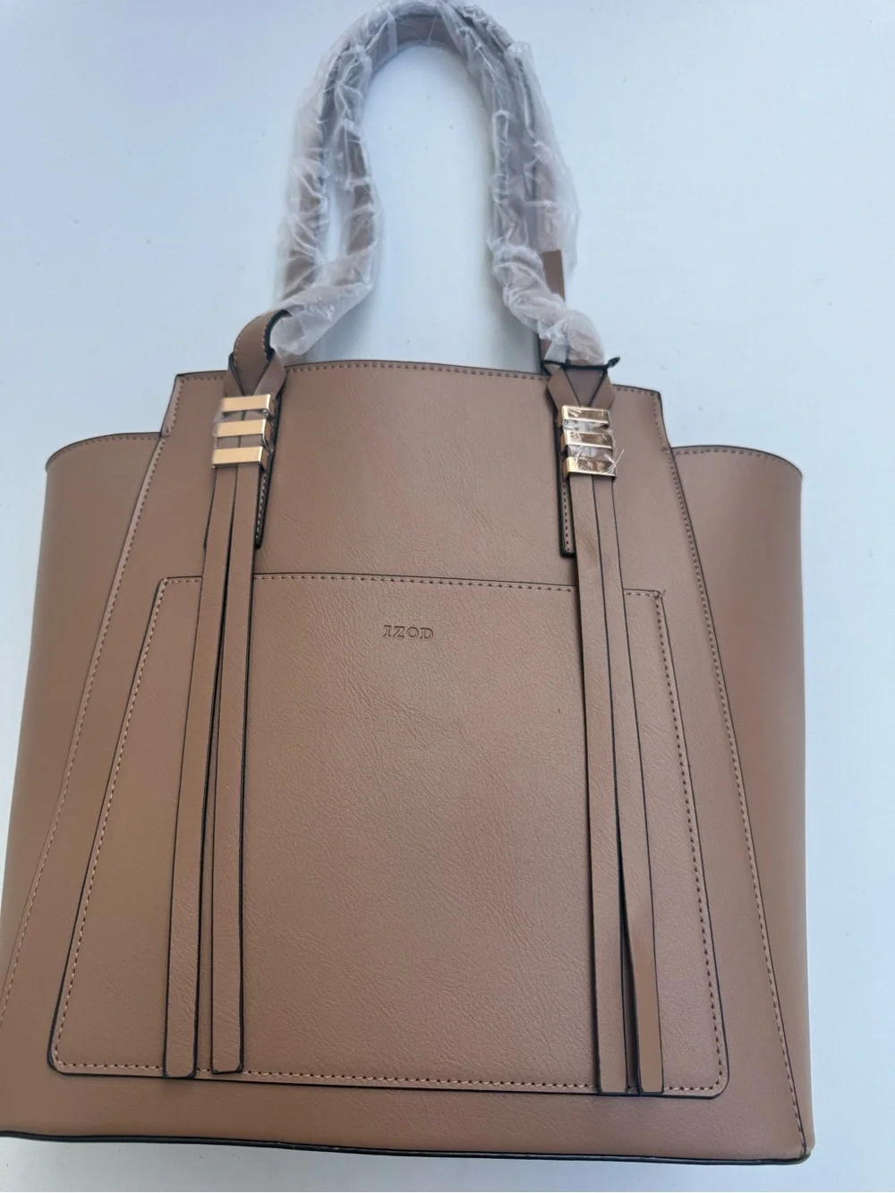 IZOD Taupe Faux-Leather Tote with Front Slip Pocket